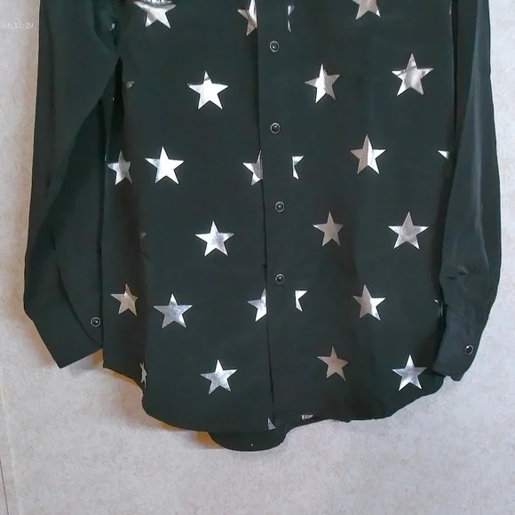 NWT Wrangler Western Shirts Snap Down Long Sleeve Black/Silver Men’s Size Small - Picture 4 of 11